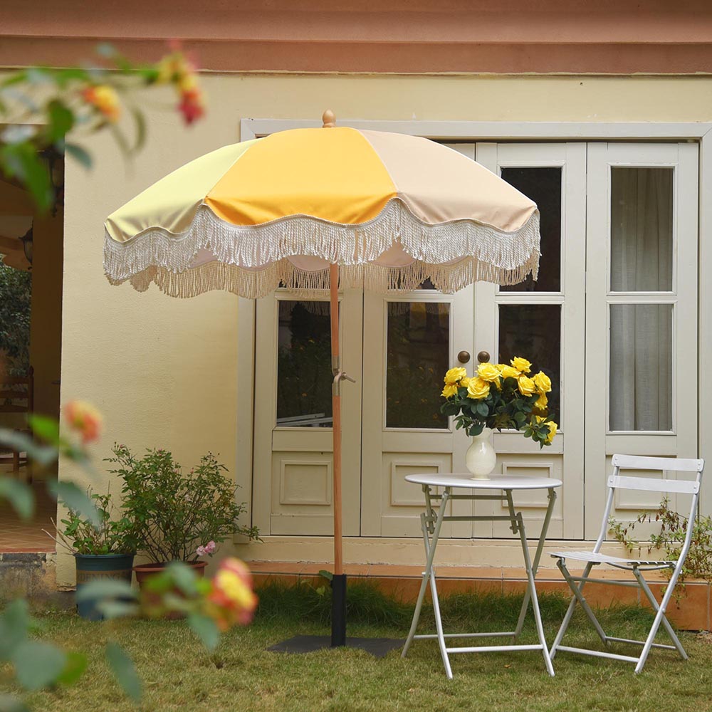 Palm Springs Wooden Patio Umbrella with Fringe 6ft Tilt PS6-01 Palm Springs Wooden Patio Umbrella with Fringe 6ft Tilt PS6-01