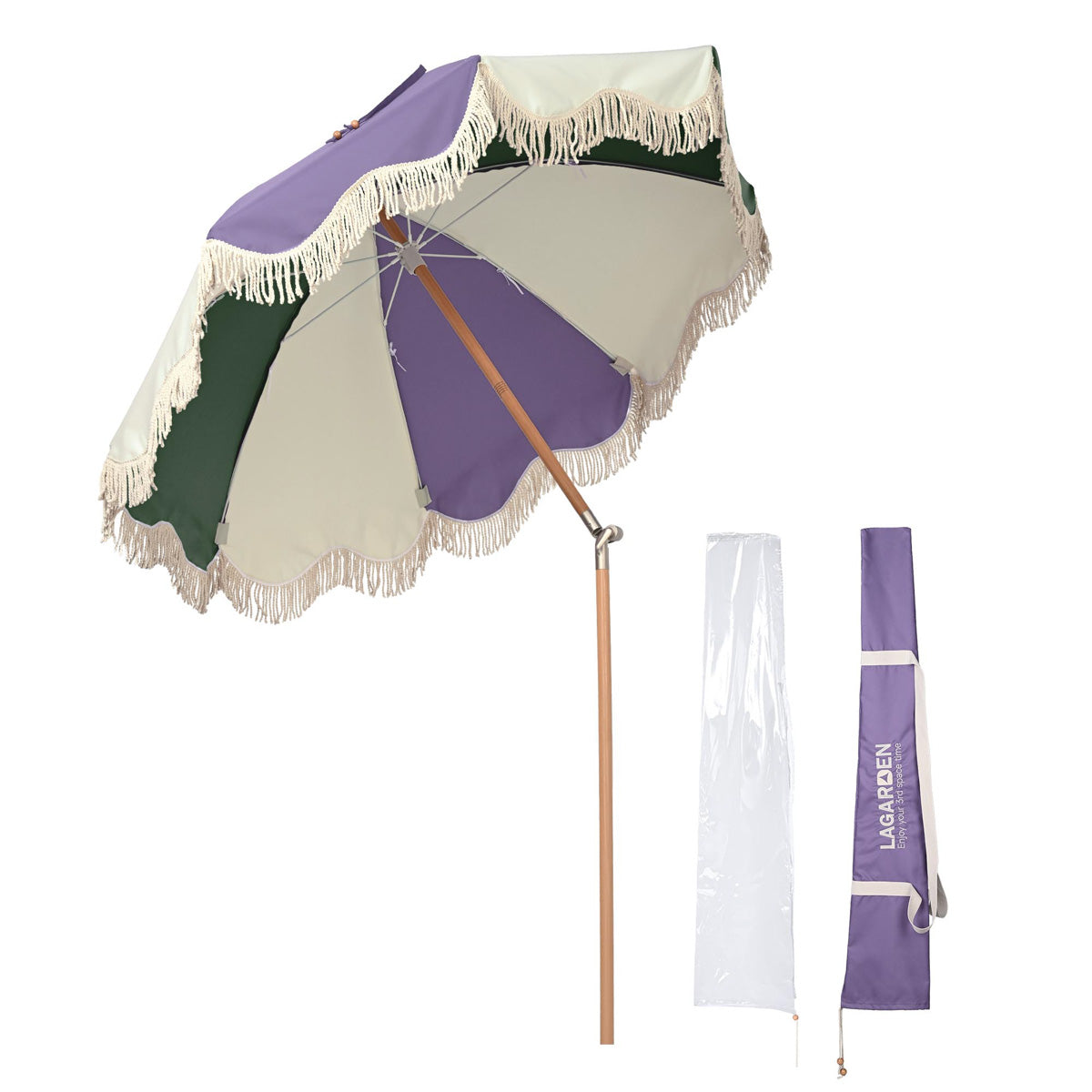 Palm Springs Wooden Patio Umbrella with Fringe 6ft Tilt PS6-0405