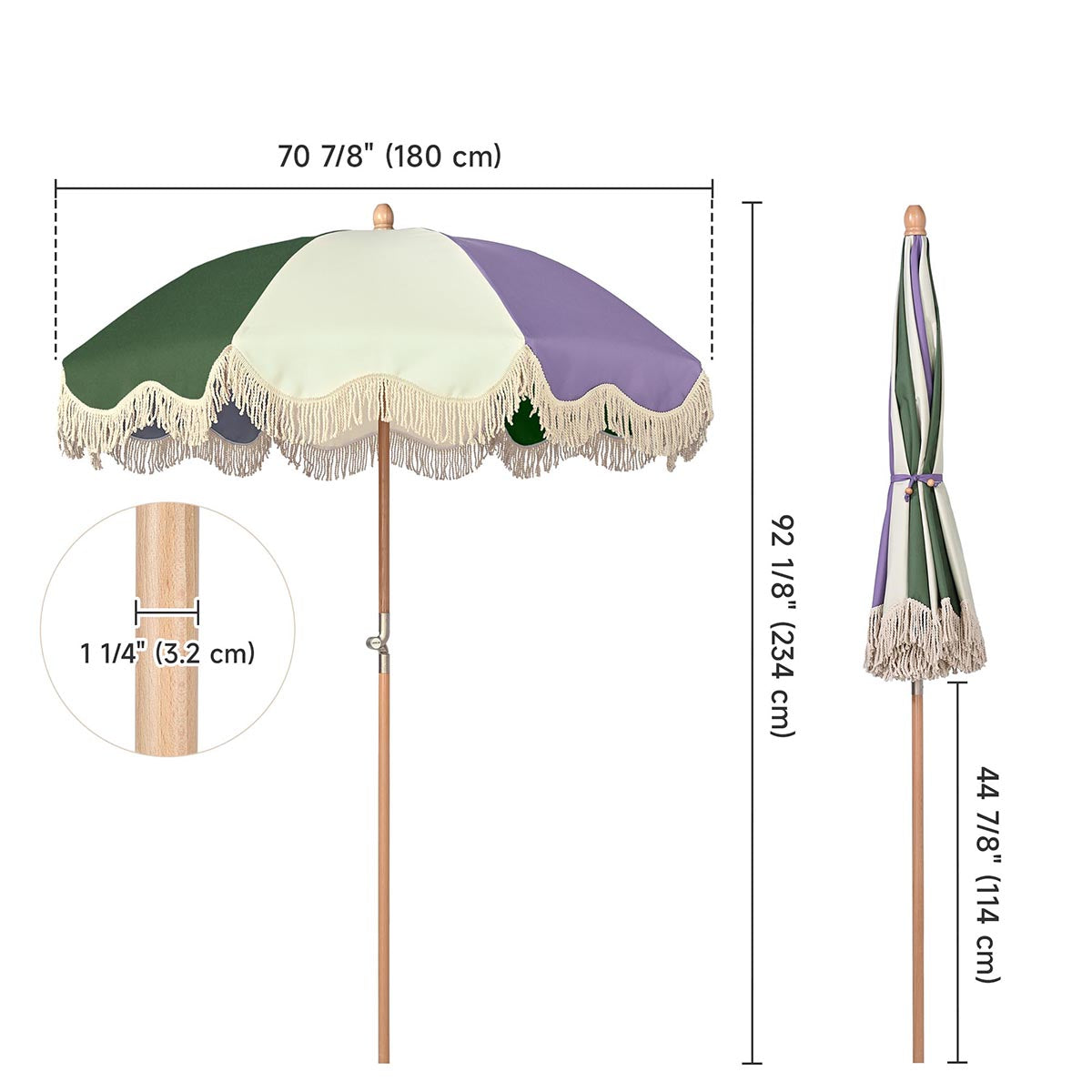 Palm Springs Wooden Patio Umbrella with Fringe 6ft Tilt PS6-0405