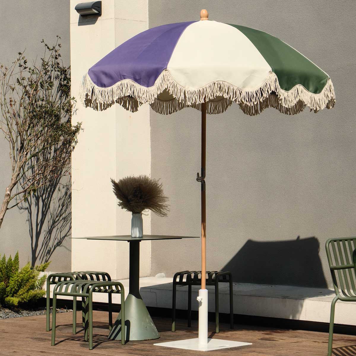 Palm Springs Wooden Patio Umbrella with Fringe 6ft Tilt PS6-0405