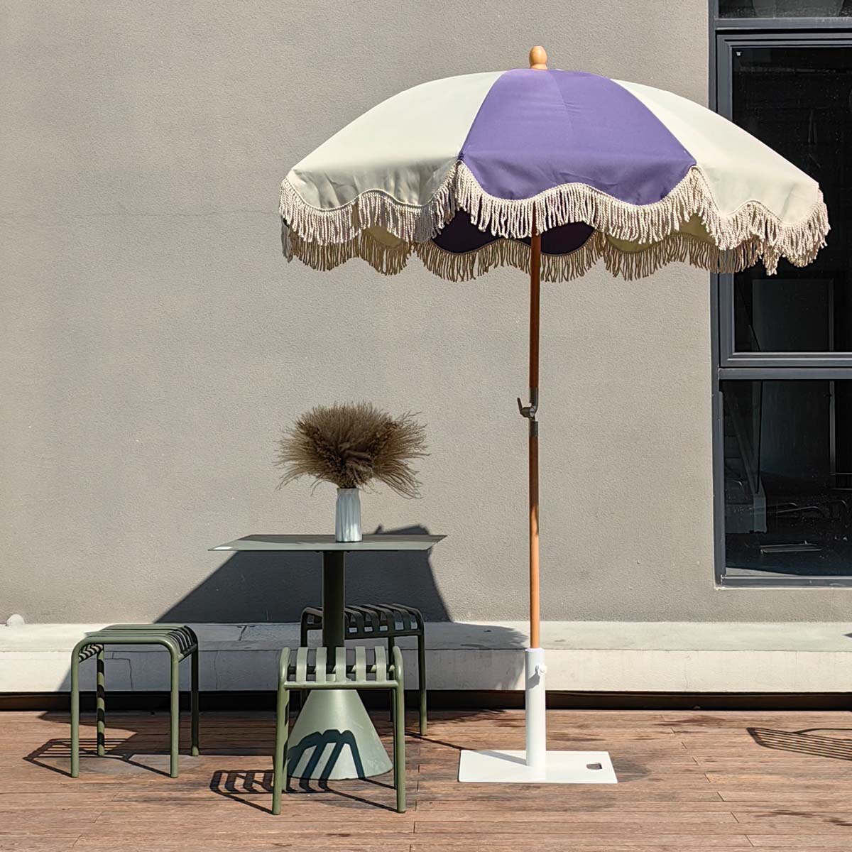 draped patio umbrella Palm Springs Wooden Patio Umbrella with Fringe 6ft Tilt PS6-05
