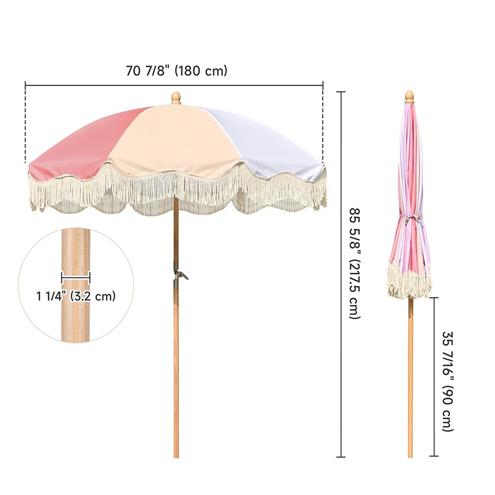 Palm Springs Wooden Patio Umbrella with Fringe 6ft Tilt PS6-12