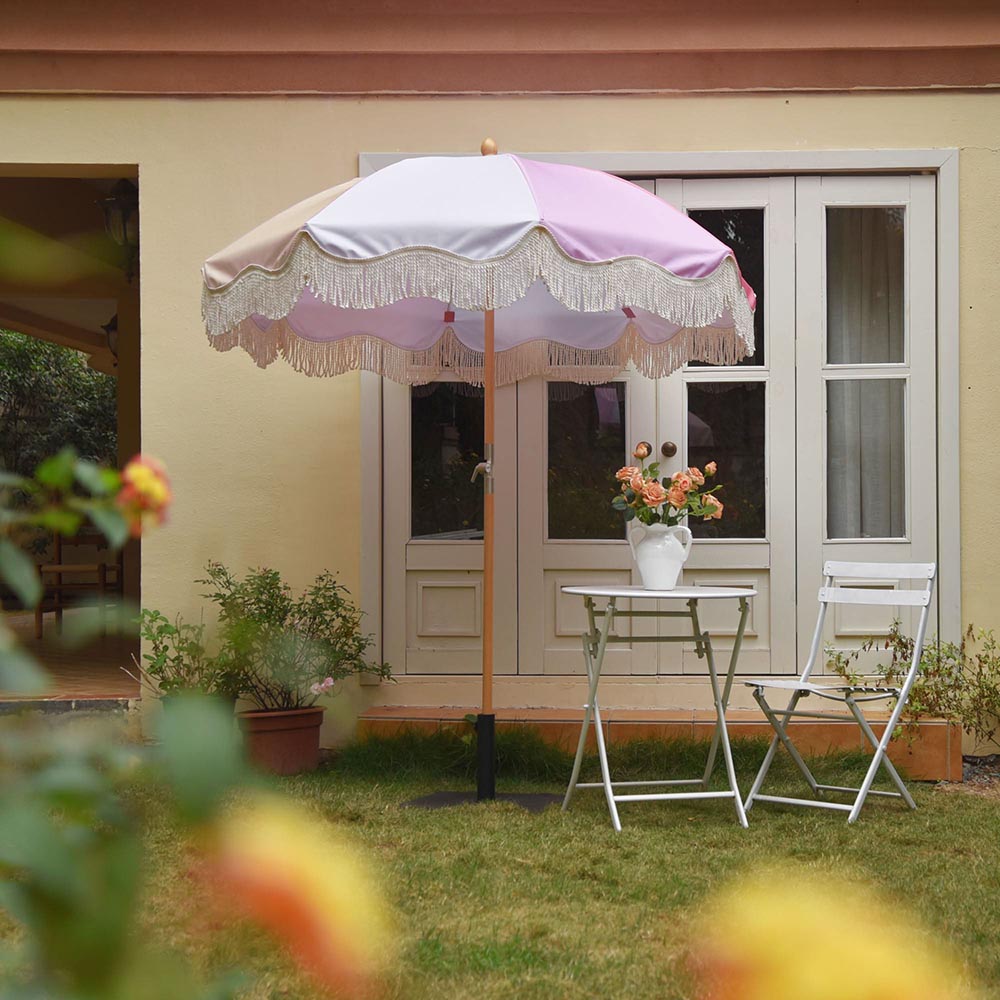 Palm Springs Wooden Patio Umbrella with Fringe 6ft Tilt PS6-12 Palm Springs Wooden Patio Umbrella with Fringe 6ft Tilt PS6-12