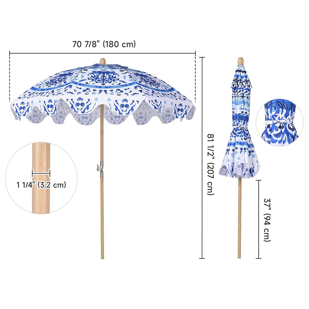 Our Beach Umbrella Patio Umbrella 6ft 8-rib Printed Porcelain