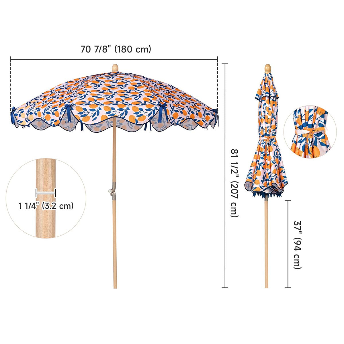 Our Beach Umbrella Patio Umbrella 6ft 8-rib Printed Lemon Tree