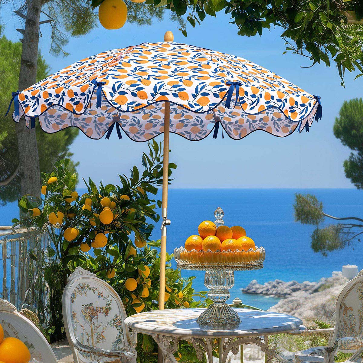 Our Beach Umbrella Patio Umbrella 6ft 8-rib Printed Lemon Tree