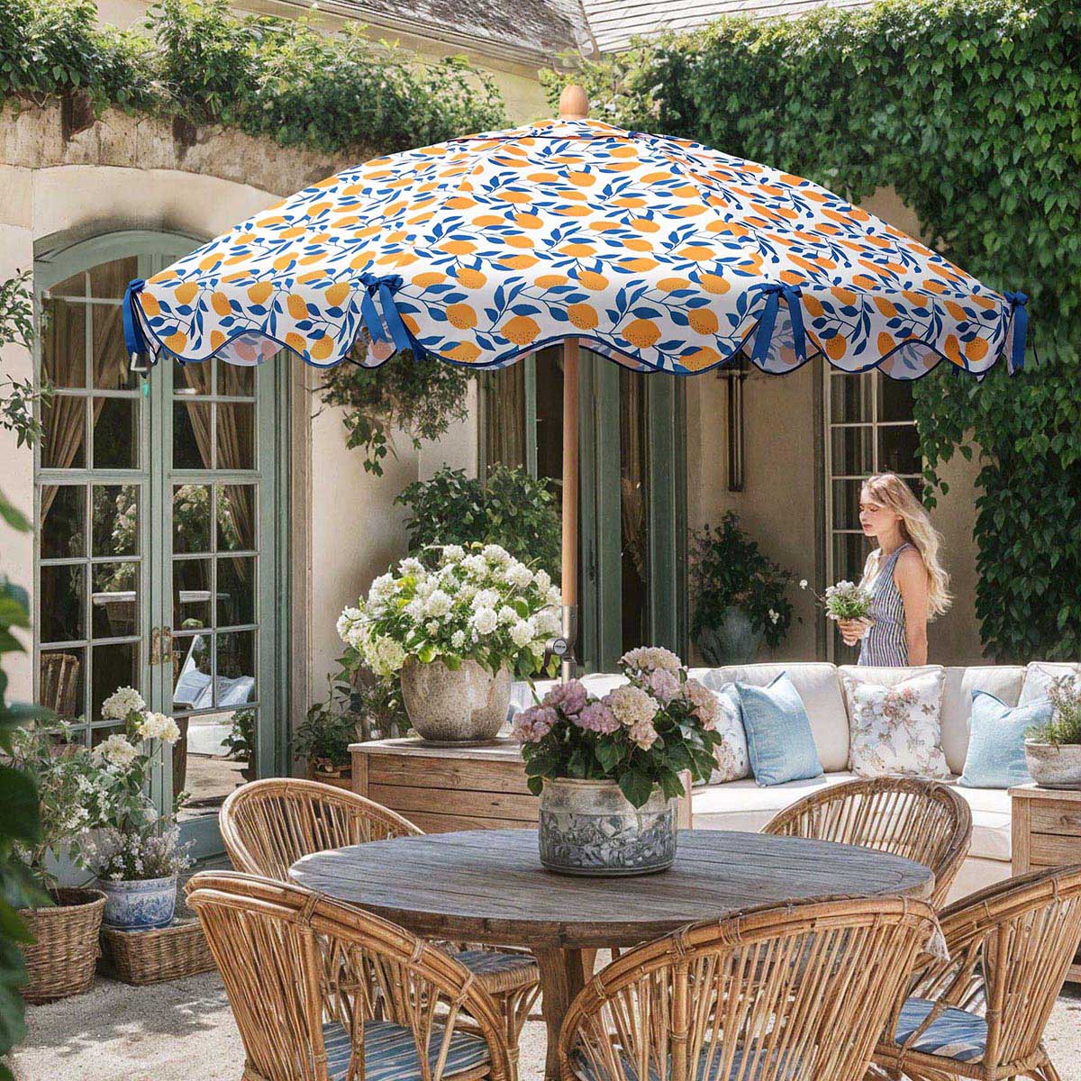 Our Beach Umbrella Patio Umbrella 6ft 8-rib Printed Lemon Tree