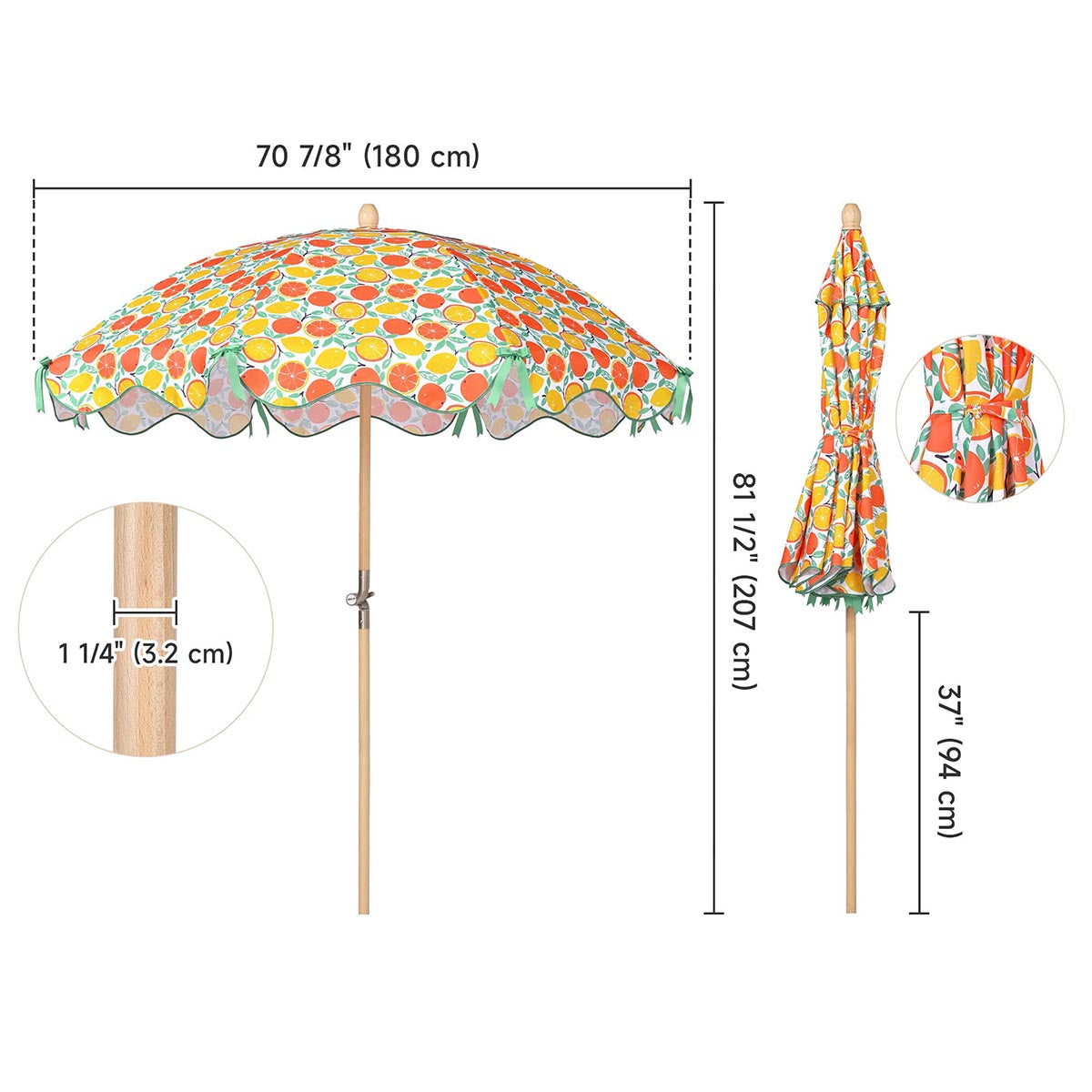 Our Beach Umbrella Patio Umbrella 6ft 8-rib Orange Grapefruit