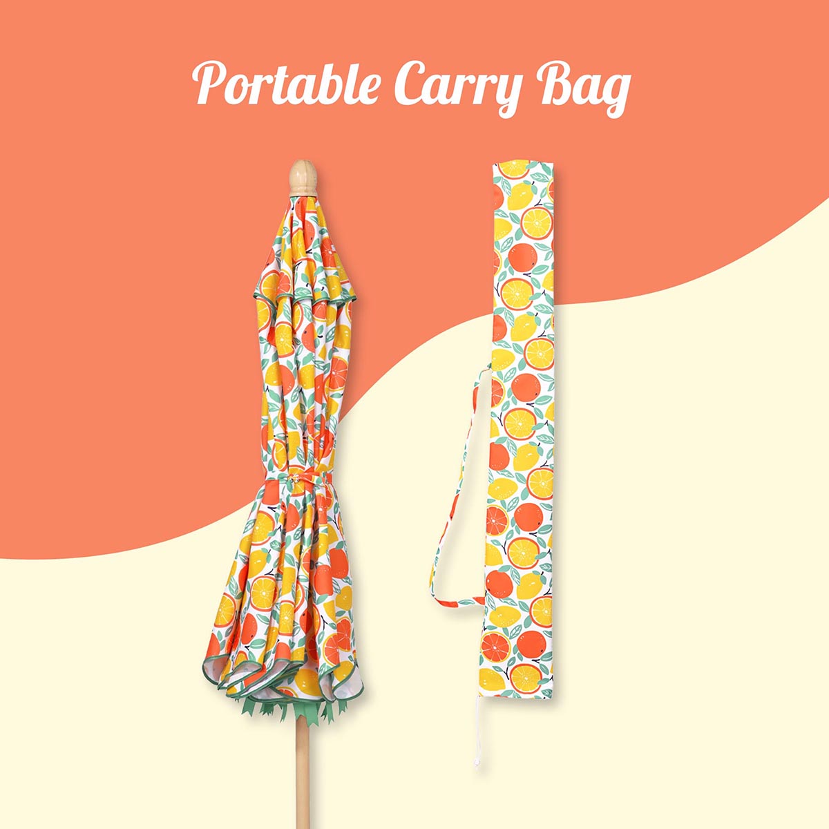 Our Beach Umbrella Patio Umbrella 6ft 8-rib Orange Grapefruit