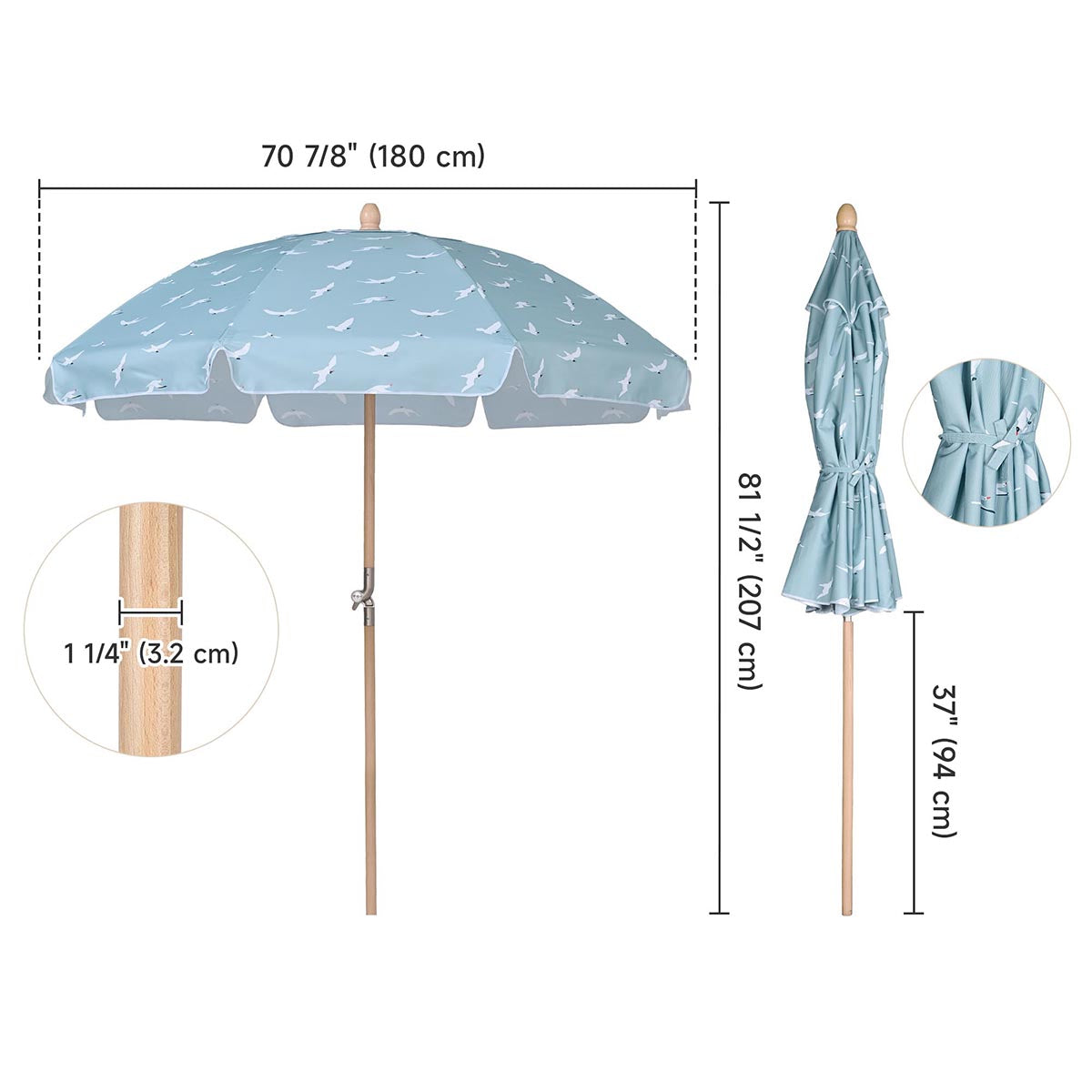 Our Beach Umbrella Patio Umbrella 6ft 8-rib Printed Seagull