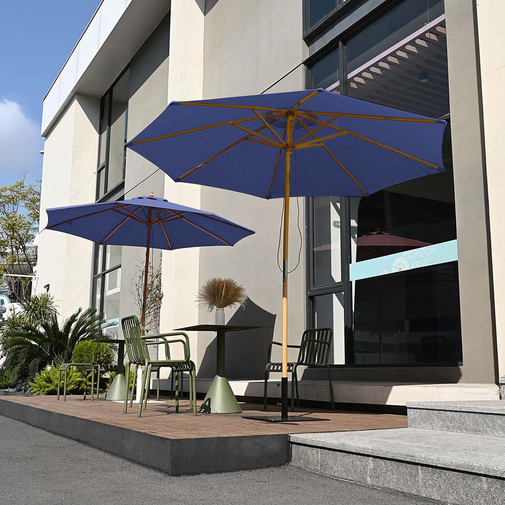 acrylic patio umbrella 9ft Boho Wooden Patio Umbrella Acrylic Fabric UV50+ 10yr Grape Hyacinth