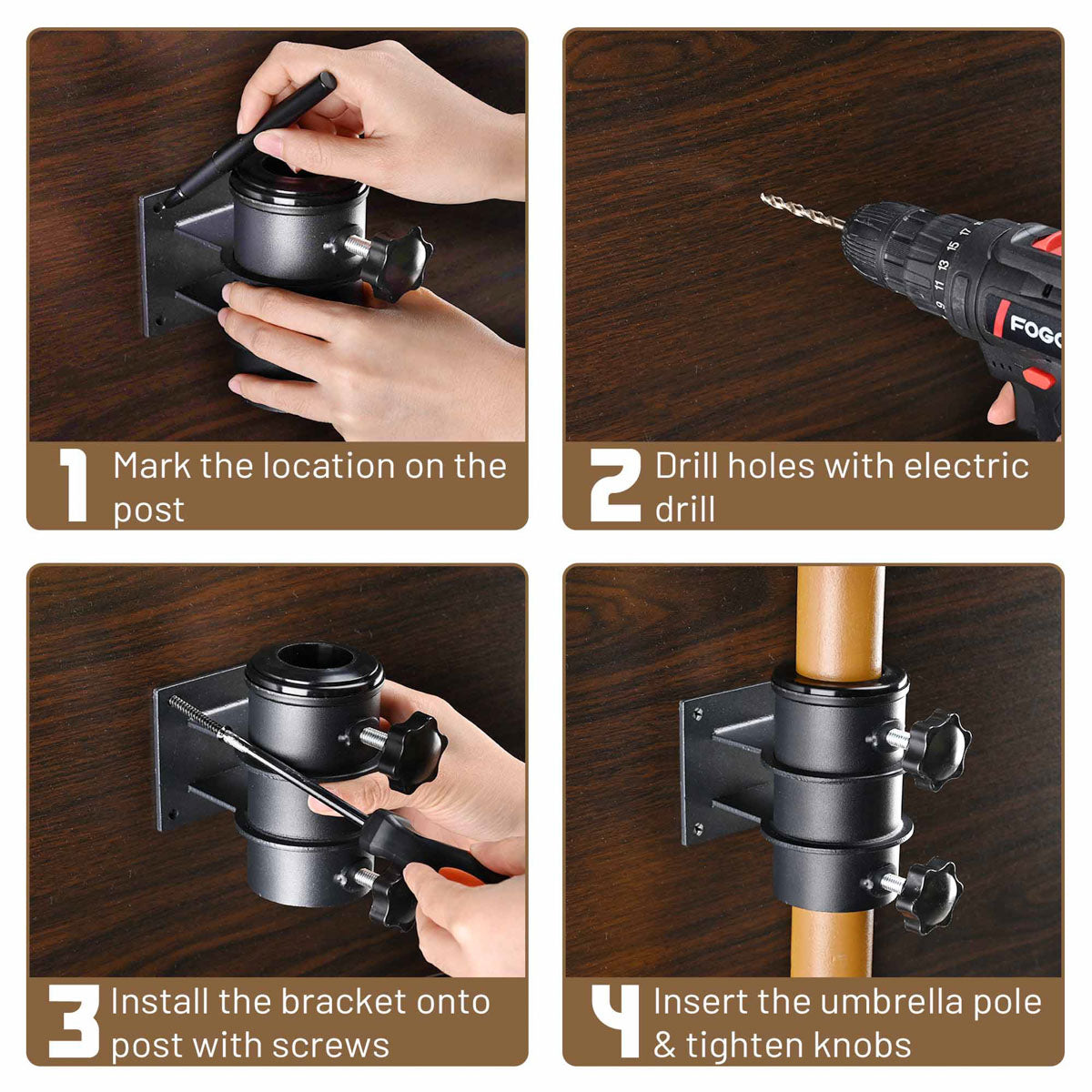 Patio Umbrella Mount for Railing, Post Holds Poles D2 5/16"