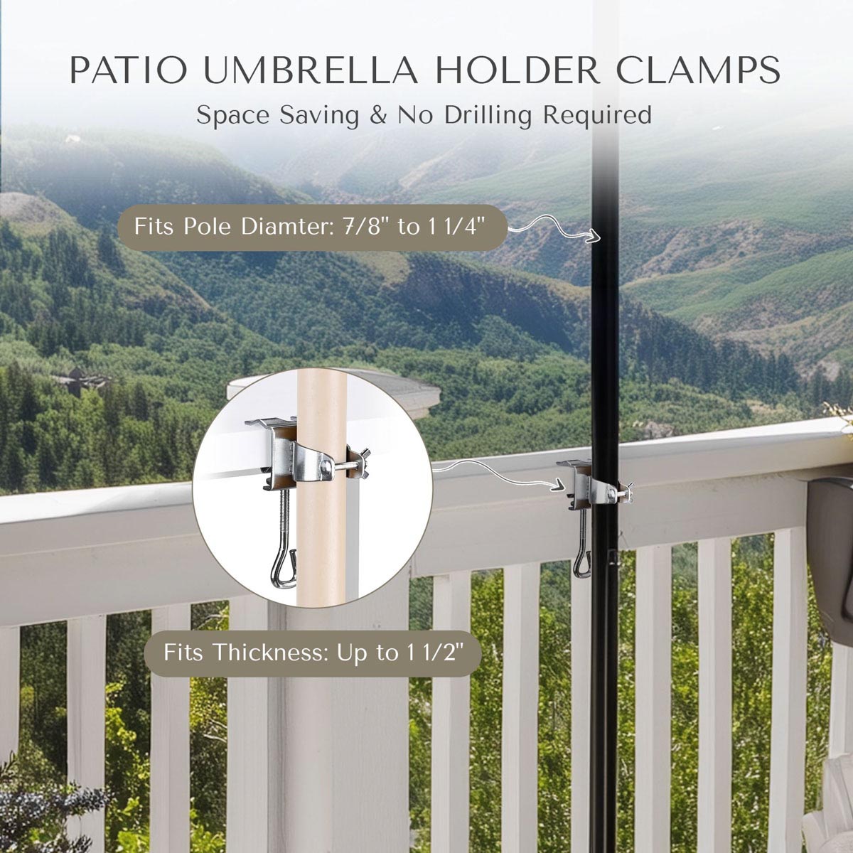 1 1/2" Table Umbrella Clamp Holds Poles D7/8" to 1 1/4"