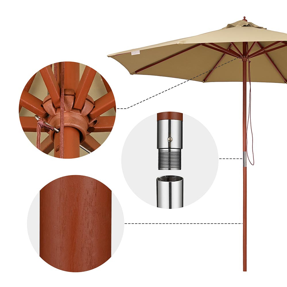 9ft 8-Rib Wooden Umbrella