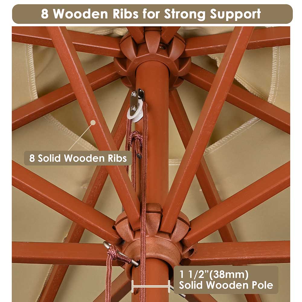 9ft 8-Rib Wooden Umbrella