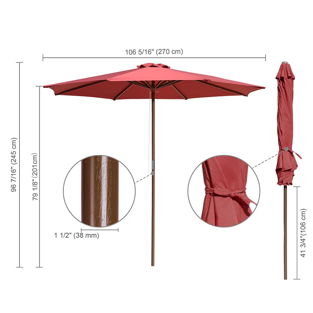 9ft 8-Rib Wooden Umbrella