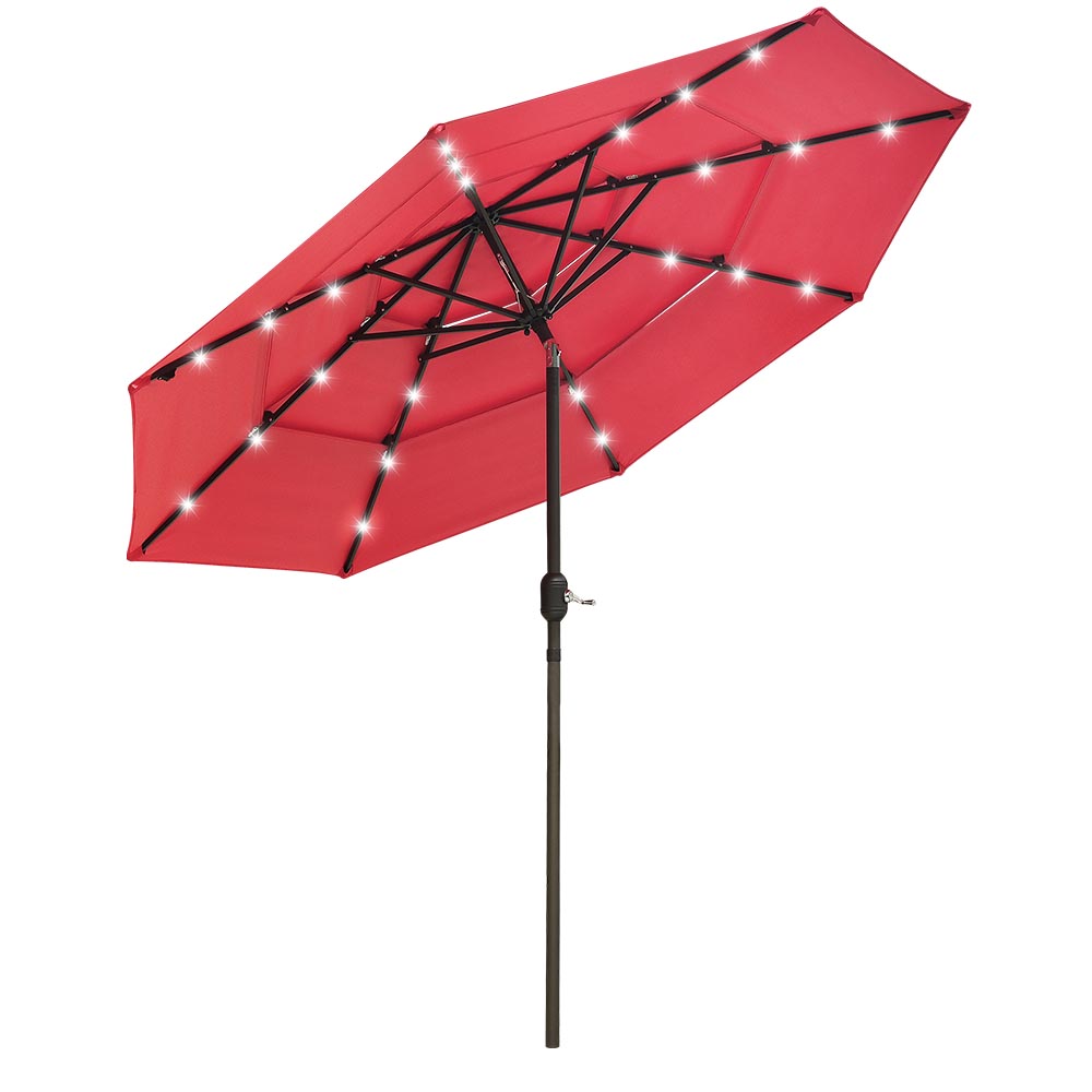 9ft 8-Rib 3-Tier Tilt Outdoor Umbrella with Lights