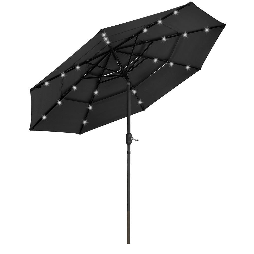9ft 8-Rib 3-Tier Tilt Outdoor Umbrella with Lights