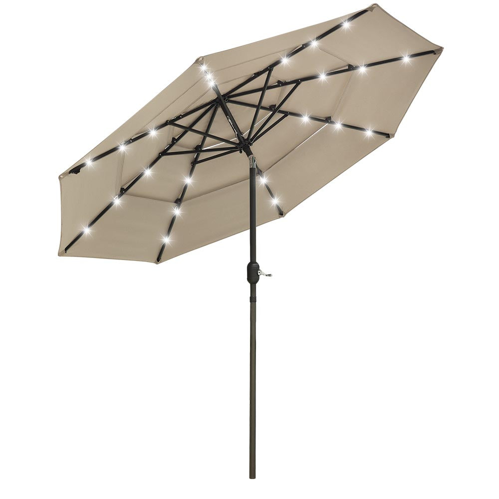 9ft 8-Rib 3-Tier Tilt Outdoor Umbrella with Lights