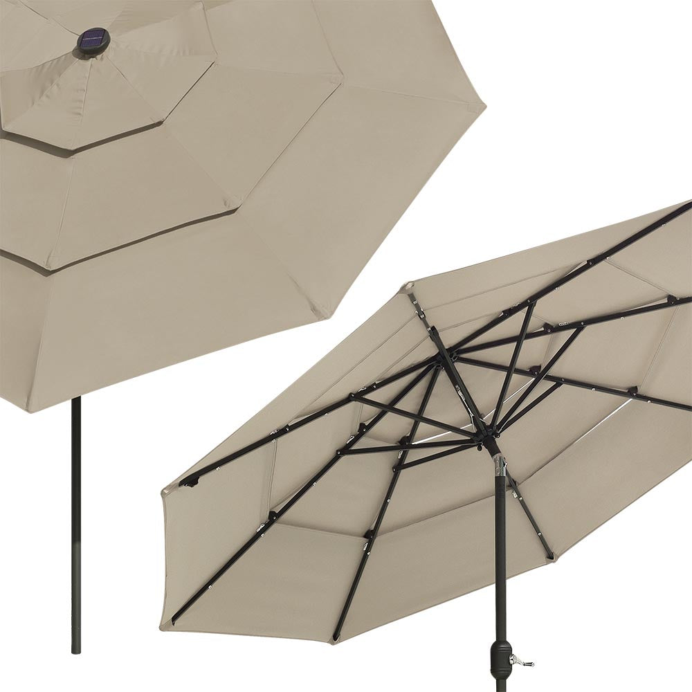 9ft 8-Rib 3-Tier Tilt Outdoor Umbrella with Lights