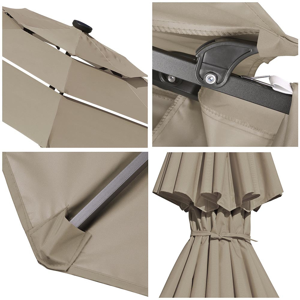 9ft 8-Rib 3-Tier Tilt Outdoor Umbrella with Lights