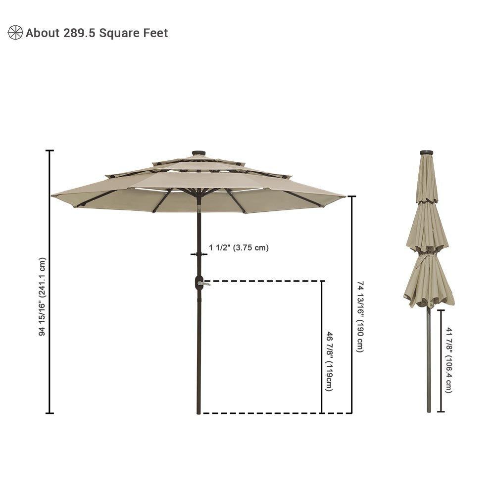 9ft 8-Rib 3-Tier Tilt Outdoor Umbrella with Lights
