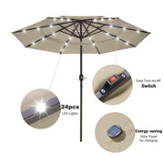 9ft 8-Rib 3-Tier Tilt Outdoor Umbrella with Lights