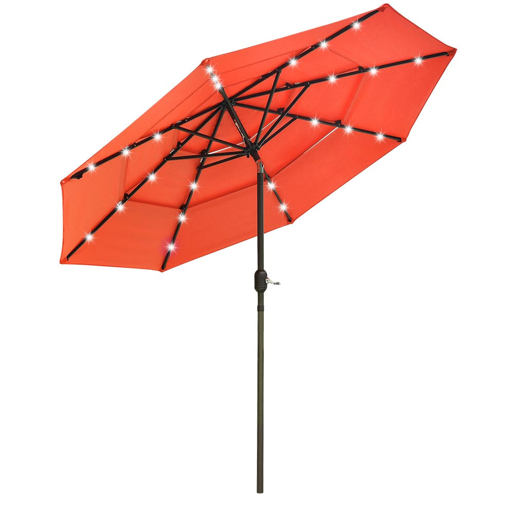 9ft 8-Rib 3-Tier Tilt Outdoor Umbrella with Lights