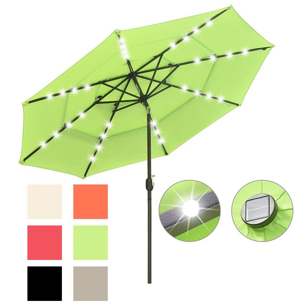 10ft 8-Rib 3-Tier Tilt Outdoor Umbrella with Lights