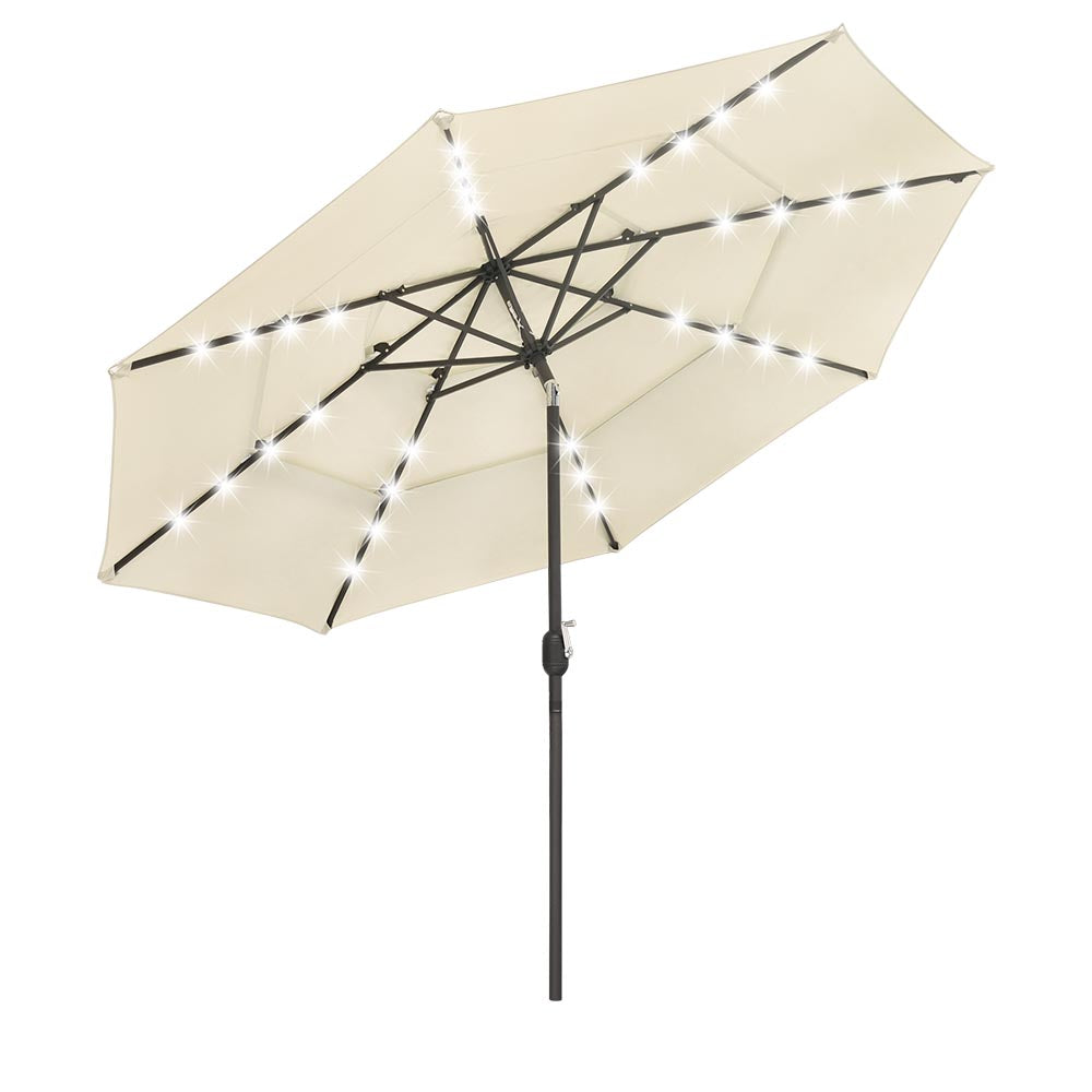 10ft 8-Rib 3-Tier Tilt Outdoor Umbrella with Lights