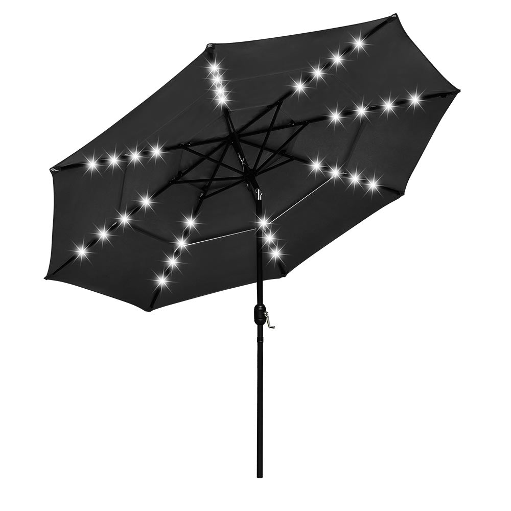 10ft 8-Rib 3-Tier Tilt Outdoor Umbrella with Lights