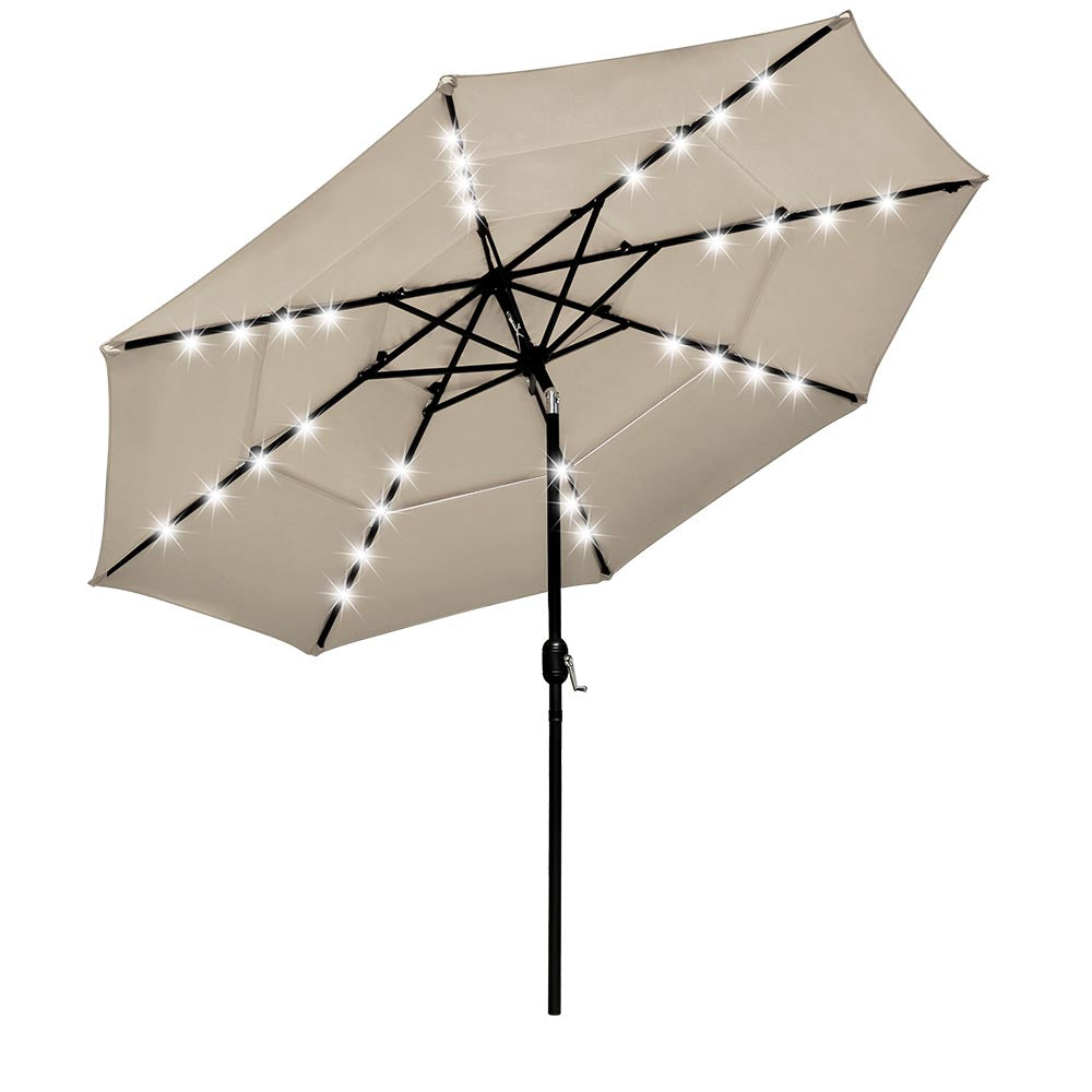 10ft 8-Rib 3-Tier Tilt Outdoor Umbrella with Lights