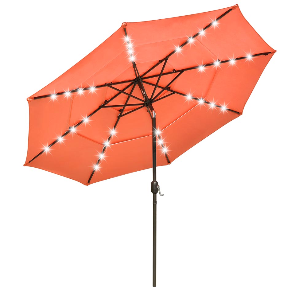 10ft 8-Rib 3-Tier Tilt Outdoor Umbrella with Lights