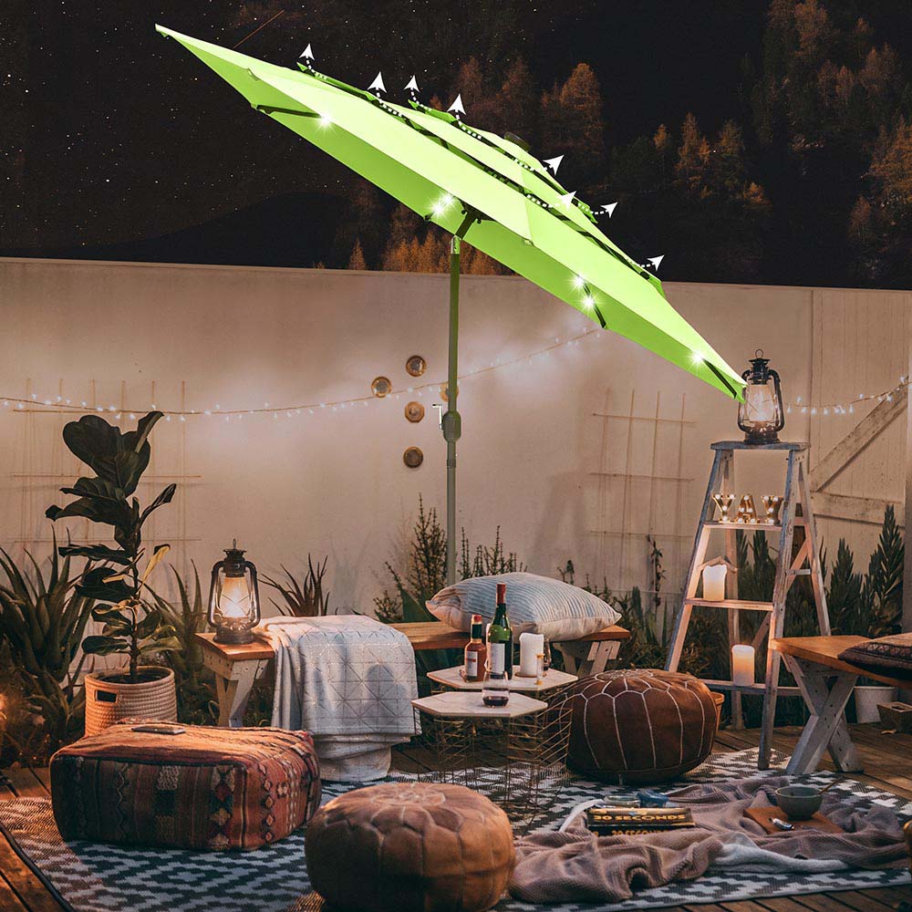 10ft 8-Rib 3-Tier Tilt Outdoor Umbrella with Lights