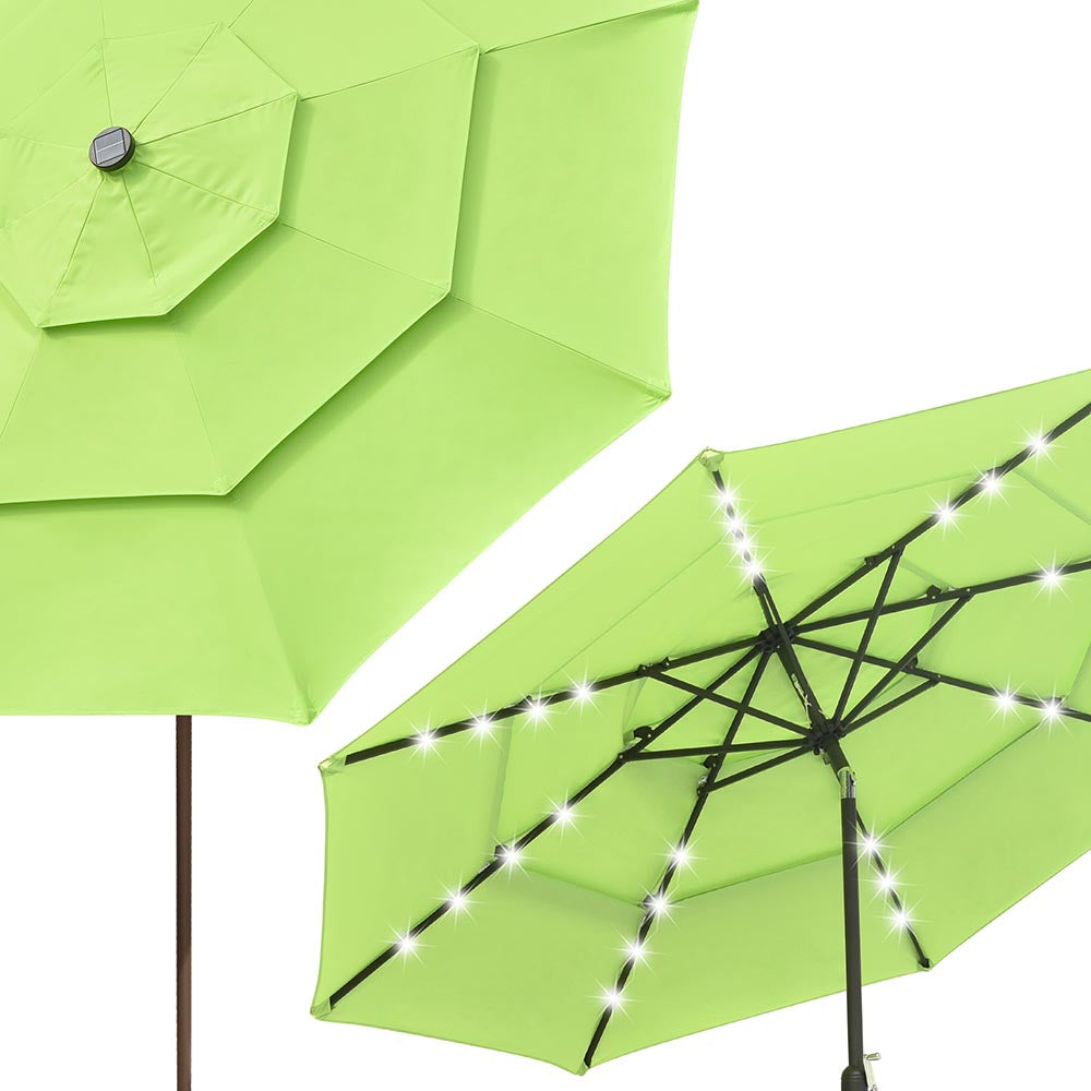 10ft 8-Rib 3-Tier Tilt Outdoor Umbrella with Lights