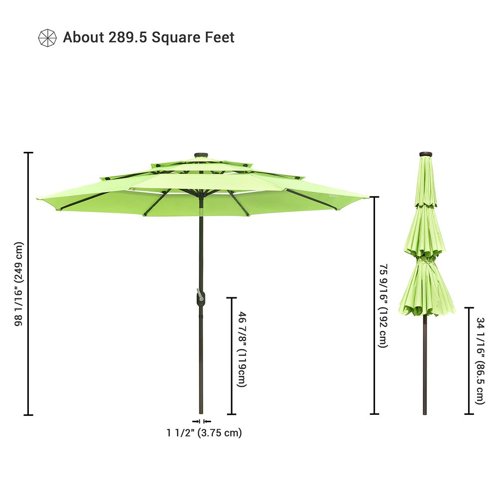 10ft 8-Rib 3-Tier Tilt Outdoor Umbrella with Lights