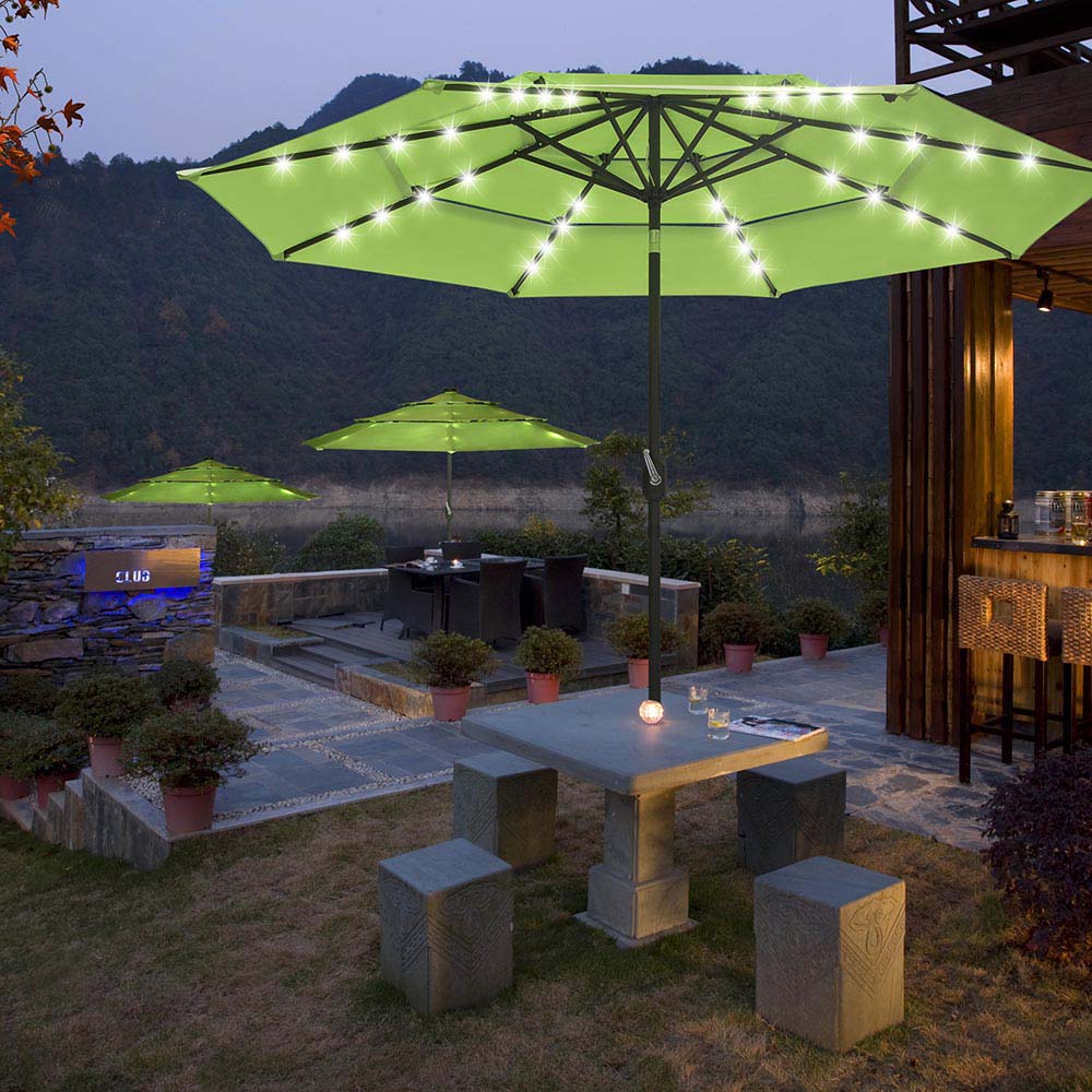 10ft 8-Rib 3-Tier Tilt Outdoor Umbrella with Lights