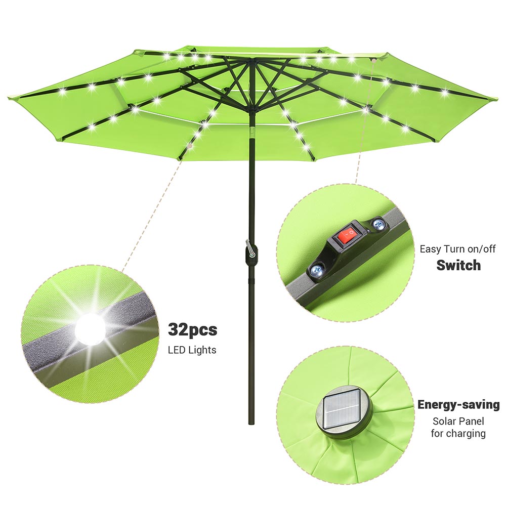 10ft 8-Rib 3-Tier Tilt Outdoor Umbrella with Lights