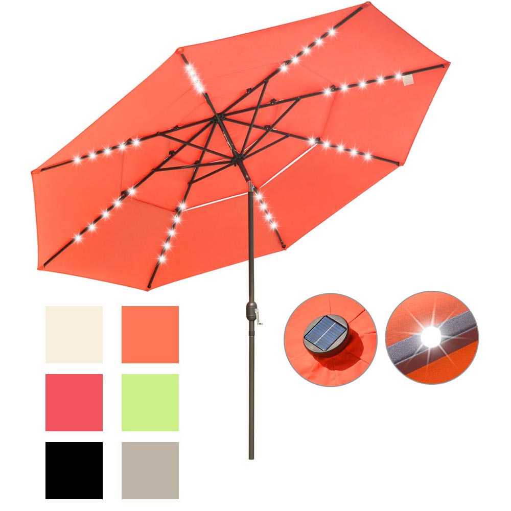 11ft 8-Rib 3-Tier Tilt Outdoor Umbrella with Lights
