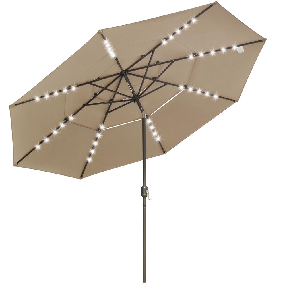 11ft 8-Rib 3-Tier Tilt Outdoor Umbrella with Lights
