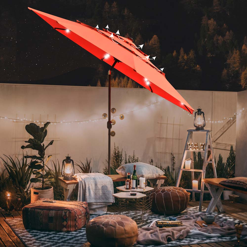 11ft 8-Rib 3-Tier Tilt Outdoor Umbrella with Lights