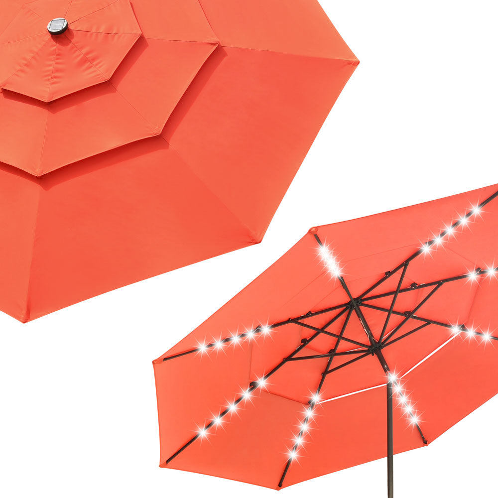 11ft 8-Rib 3-Tier Tilt Outdoor Umbrella with Lights