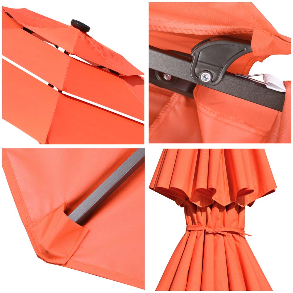 11ft 8-Rib 3-Tier Tilt Outdoor Umbrella with Lights