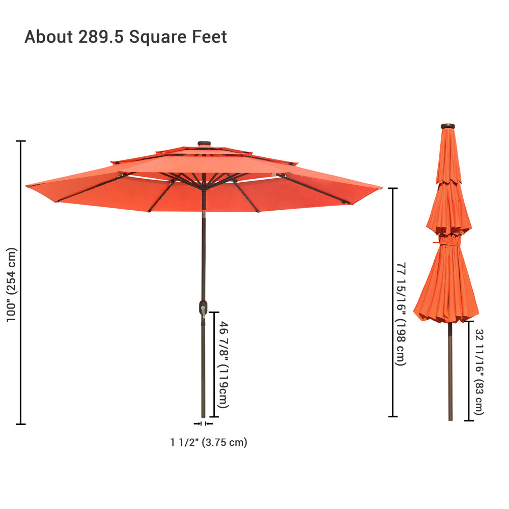 11ft 8-Rib 3-Tier Tilt Outdoor Umbrella with Lights
