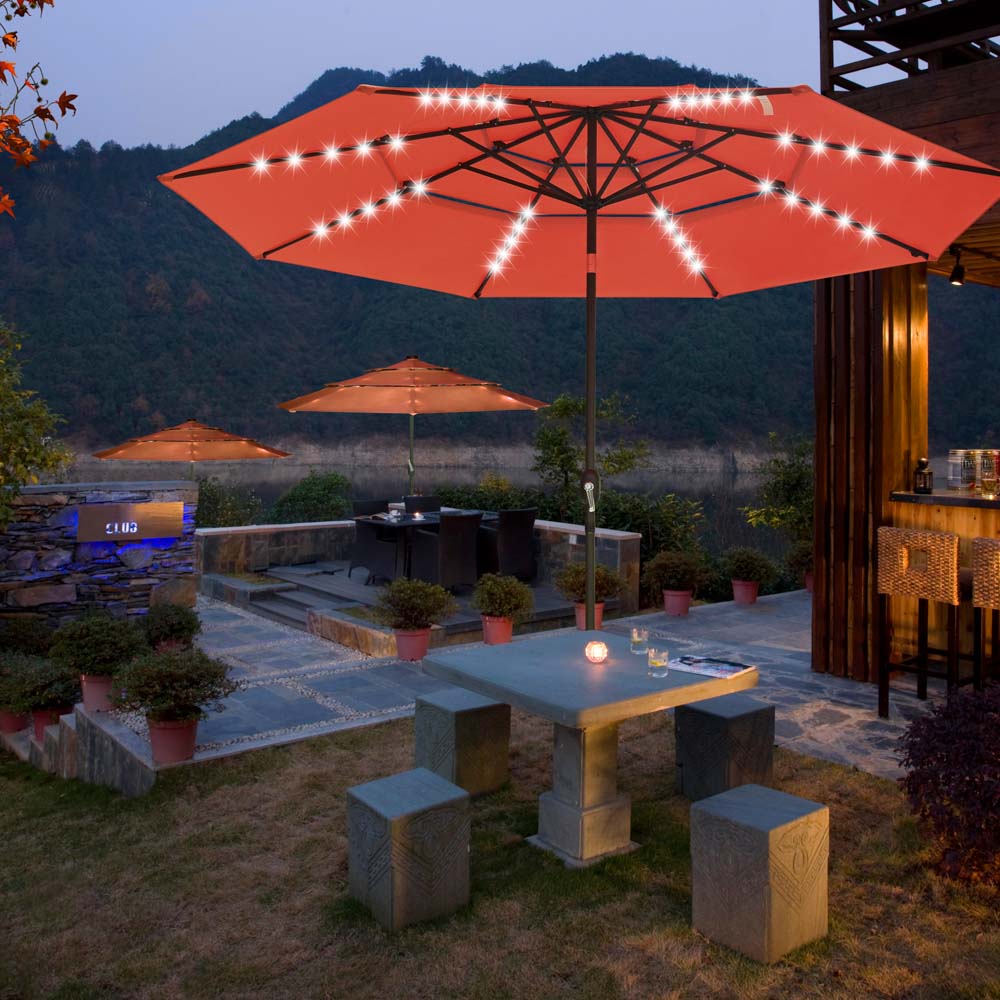 11ft 8-Rib 3-Tier Tilt Outdoor Umbrella with Lights
