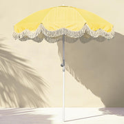 6ft Beach Umbrella with Fringe Market Umbrella Yellow Stripe
