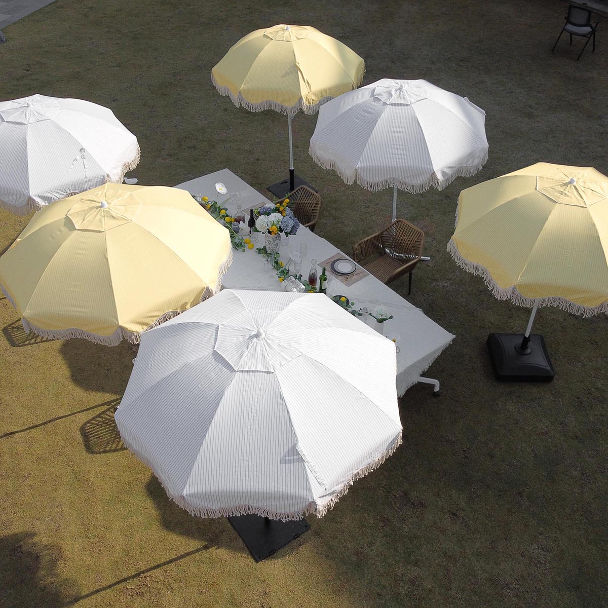 6ft Beach Umbrella with Fringe Market Umbrella Yellow Stripe