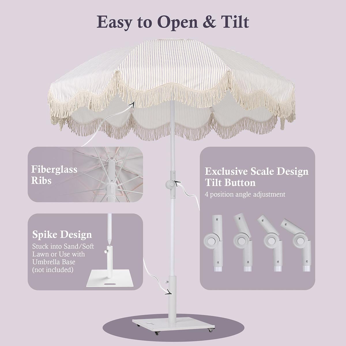 6ft Beach Umbrella with Fringe Market Umbrella Purple Stripe