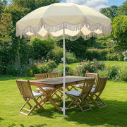 6ft Beach Umbrella with Fringe Sand Anchor Yellow Stripe