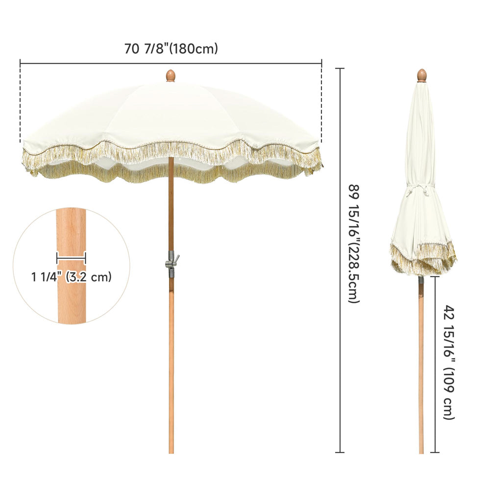 Jazz Age Wooden Patio Umbrella Gold Tassel Fringe 6ft Tilt JZ6-01